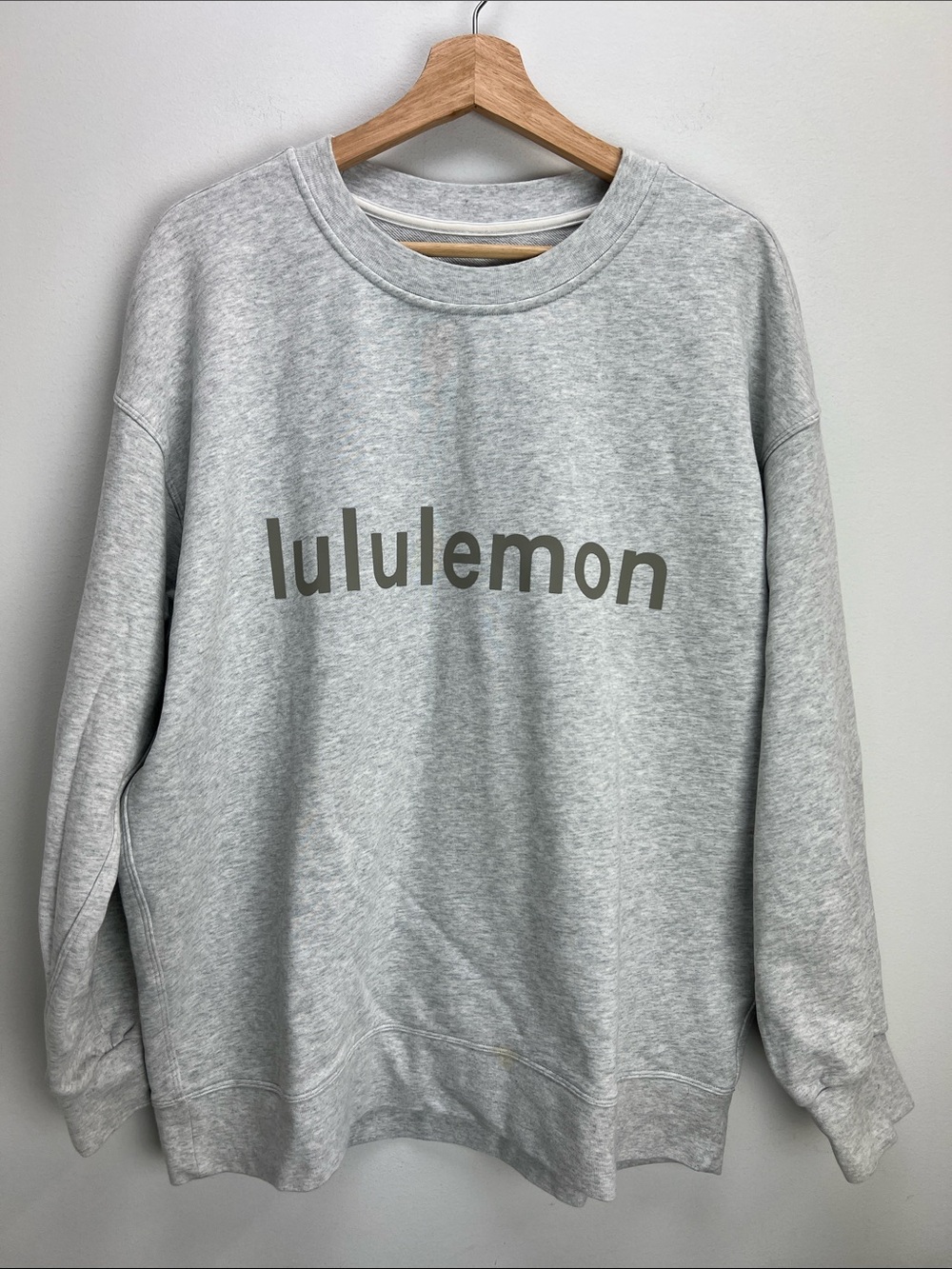 Lululemon Perfectly Oversized Crew Sweatshirt Heather Gray Spellout Womens 14